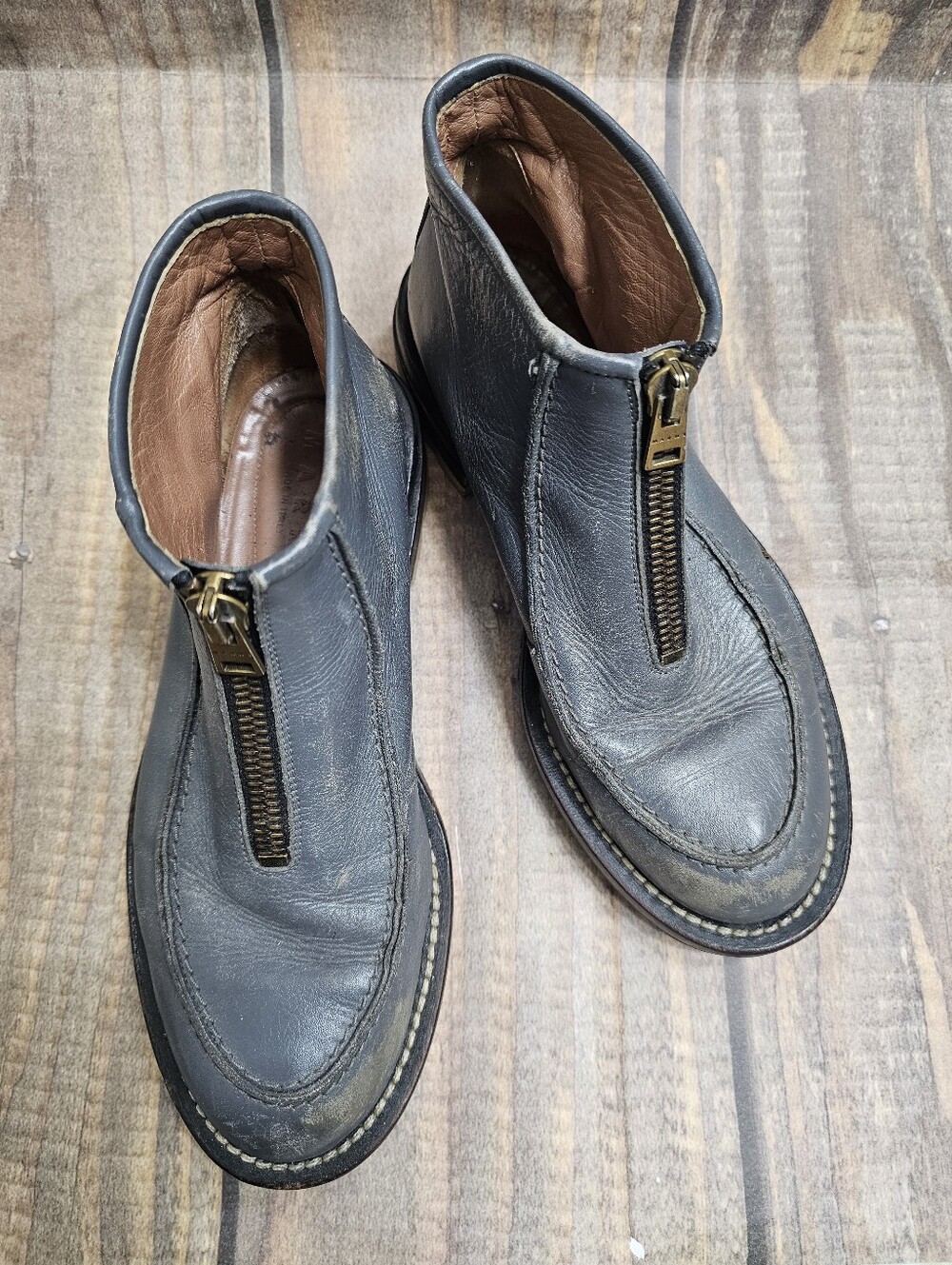 Marni Leather Gray Ankle Exposed Zip Boots Size 8/IT 38